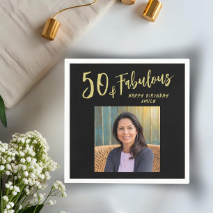 Modern 50 and Fabulous Photo 50th Birthday Napkin