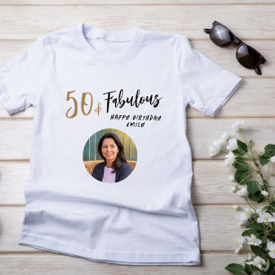 Modern 50 and Fabulous Photo 50th Birthday T-Shirt