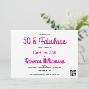 Modern 50 and Fabulous Pink 50th Birthday Invitation