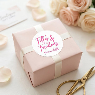 Modern 50 and Fabulous Pink 50th Birthday Party Classic Round Sticker