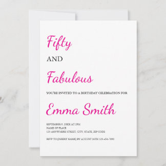 Modern 50 and Fabulous Pink 50th Birthday Party Invitation