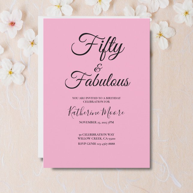 Modern 50 and Fabulous Pink 50th Birthday Party Invitation (Creator Uploaded)