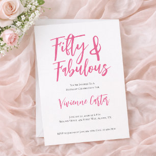 Modern 50 and Fabulous Pink 50th Birthday Party Invitation
