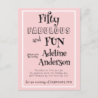 Modern 50 and Fabulous Pink 50th Birthday Party Postcard