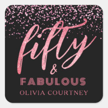 Modern 50 and Fabulous Pink Glitter Black Birthday