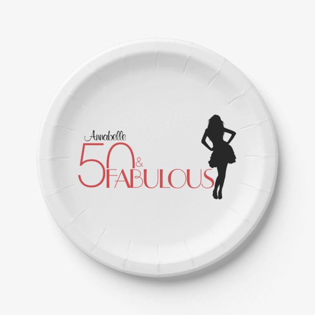 Modern 50 & FABULOUS 50th Birthday Personalised Paper Plate (Front)