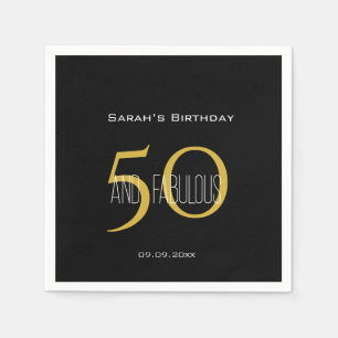 Modern 50 & Fabulous Black and Gold Birthday  Napkin