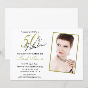 Modern 50 & Fabulous Gold Birthday Photo Invitation