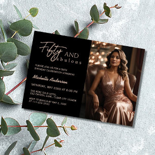 Modern 50 & Fabulous Photo Rose Gold 50th Birthday Invitation