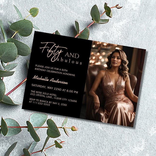 Modern 50 & Fabulous Photo Rose Gold 50th Birthday Invitation (Creator Uploaded)
