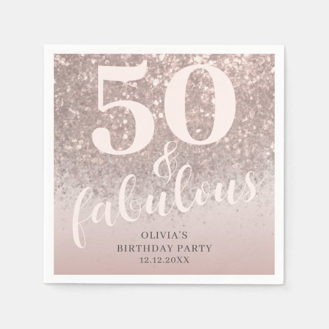 Modern 50 & Fabulous Pink Glitter Birthday  Napkin (Front)