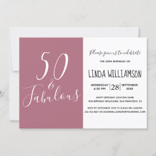 Modern 50 Fabulous Purple Cassis 50th Birthday Invitation