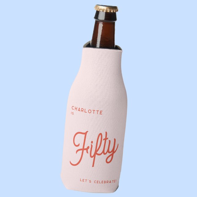 Modern 50 Fifty Fiftieth Birthday Bottle Cooler (Personalized Fifty Fiftieth birthday bottle cooler)