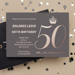 Modern 50 Rose Gold Birthday party  Foil Invitation Postcard