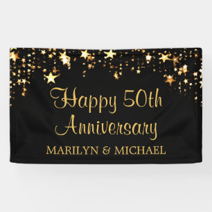 Modern 50th Anniversary Stars Black and Gold Banner