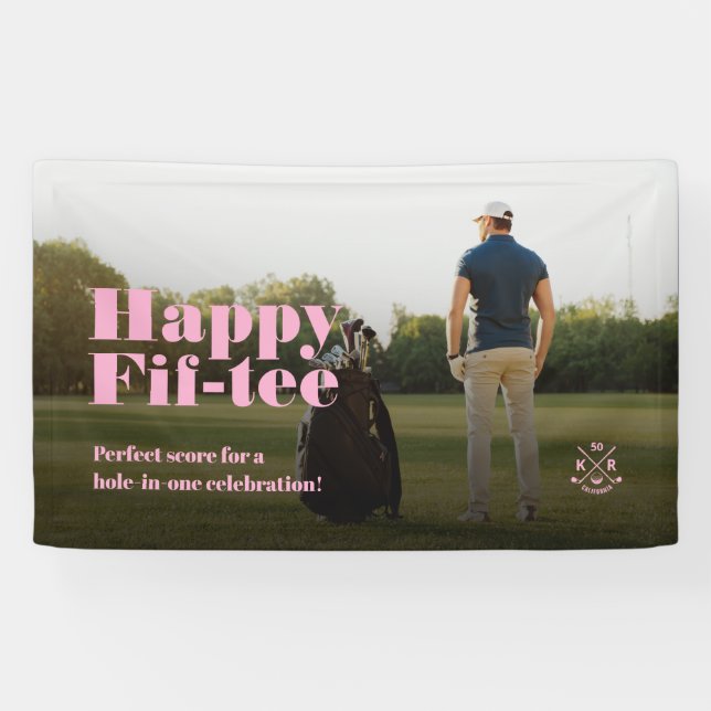Modern 50th Birthday 60th birthday Golf Pink Banner (Horizontal)