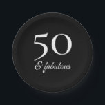 Modern 50th Birthday Black and White Typography Paper Plate<br><div class="desc">Throw the perfect party for a fabulous someone who's turning fifty with this simple,  elegant black and white design. The words "50 & fabulous" appear in white typography on a black background. This versatile modern design will fit in well with a range of fiftieth birthday party themes.</div>