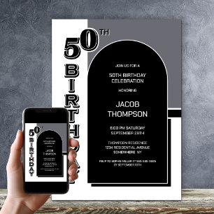 Modern 50th Birthday Black Arch Party Invitation
