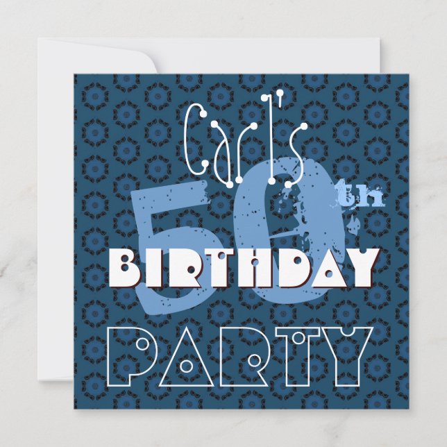 Modern 50th Birthday Blue Circles Template W360 (Front)