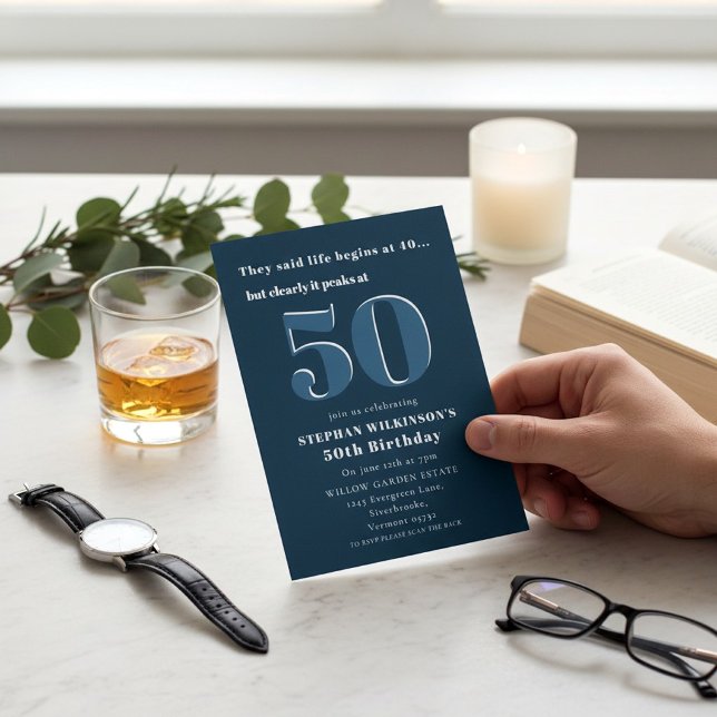 Modern 50th Birthday Celebration Navy  Invitation (Creator Uploaded)