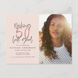 Modern 50th birthday chic typography rose gold postcard