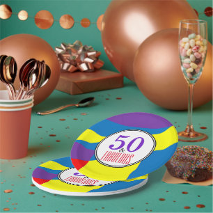 Modern 50th Birthday Colour Wave Party Plates