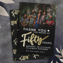 Modern 50th birthday gold black fifty script text 