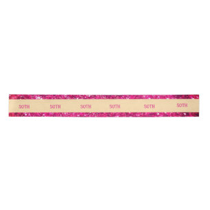 Modern 50th Birthday Gold Hot Pink Glittery Glam  Satin Ribbon