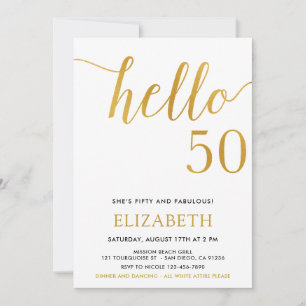 Modern 50th birthday hello 50 fiftieth birthday invitation