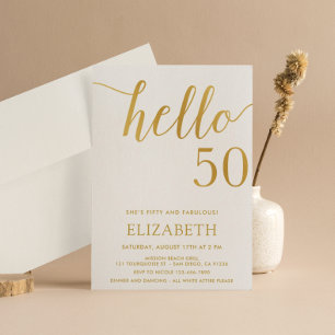 Modern 50th birthday hello 50 fiftieth birthday invitation