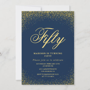 Modern 50th birthday invitation Gold Navy Glitter 