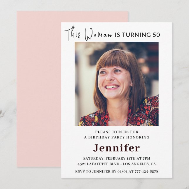 Modern 50th birthday invitations for her Photo (Front/Back)