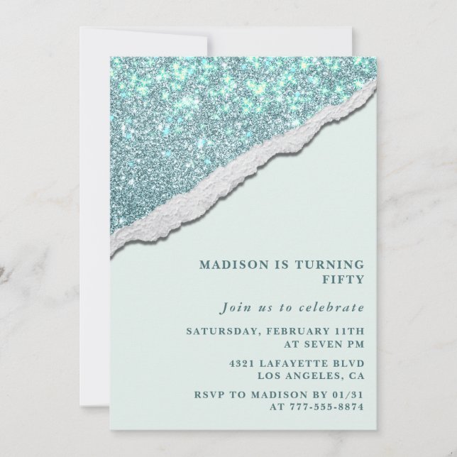 Modern 50th birthday invitations Glam Glitter (Front)
