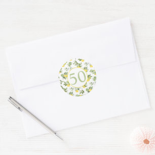 Modern 50th Birthday Lemon Citrus Classic Round Sticker