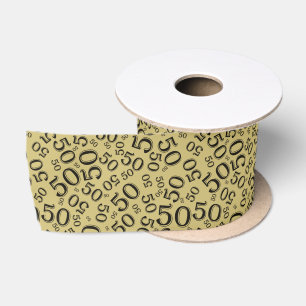 Modern 50th Birthday Number Pattern Black/Gold Sat Satin Ribbon