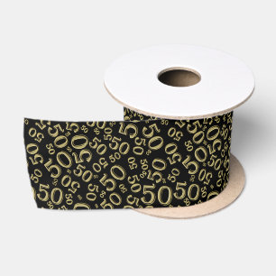 Modern 50th Birthday Number Pattern Black/Gold Satin Ribbon