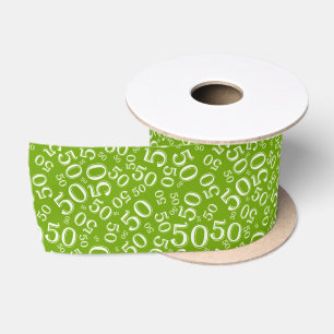 Modern 50th Birthday Number Pattern Green/White Satin Ribbon
