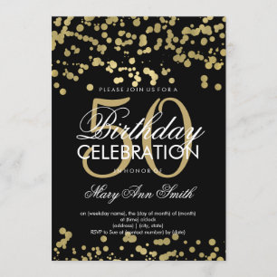 Modern 50th Birthday Party Gold Foil Confetti Invitation