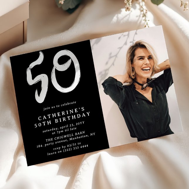 Modern 50th Birthday Party Photo Invitation (Creator Uploaded)