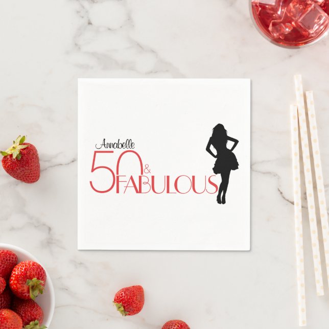 Modern 50th Birthday Personalised 50 & FABULOUS Napkin (Insitu)