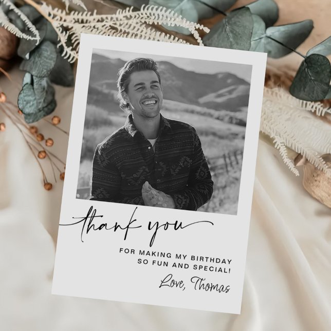 Modern 50th Birthday Photo Thank You Card (Creator Uploaded)