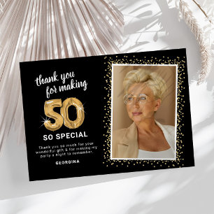 Modern 50th Birthday Photo Thank You Card