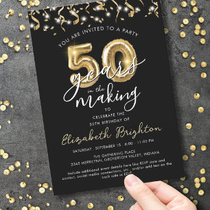 Modern 50th Birthday Script Balloon Streamers Invitation