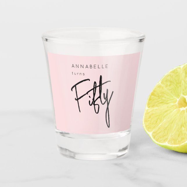 Modern 50th Fifty Fiftieth birthday party Shot Glass (Front)