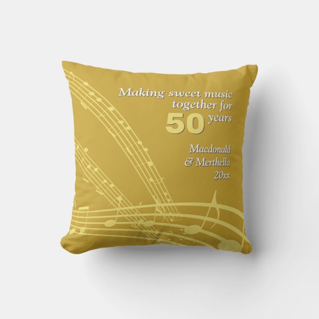 Modern | 50th GOLDEN Wedding | MUSIC NOTES Cushion (Front)