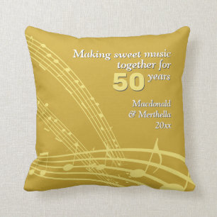 Modern   50th GOLDEN Wedding   MUSIC NOTES Cushion
