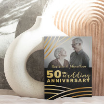 Modern 50th Wedding Anniversary Black & Gold Photo