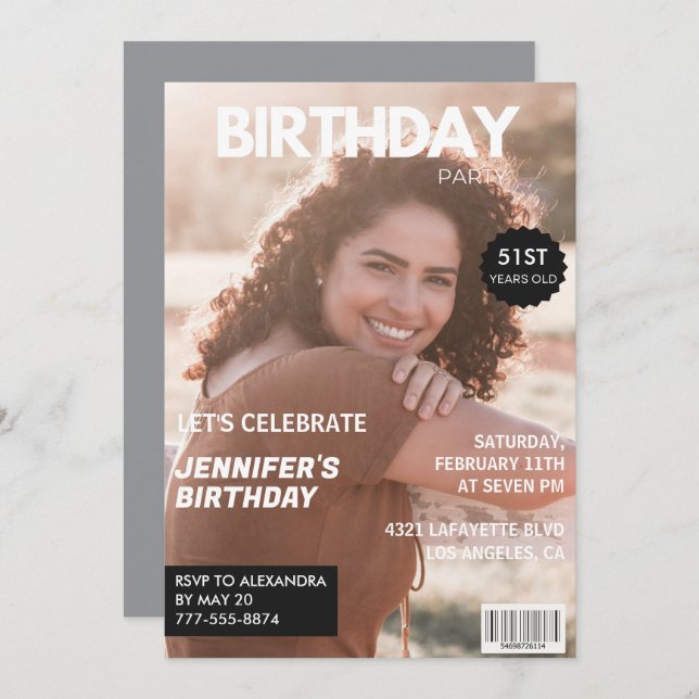 Modern 51st birthday invitations Stylish Magazine (Front/Back)