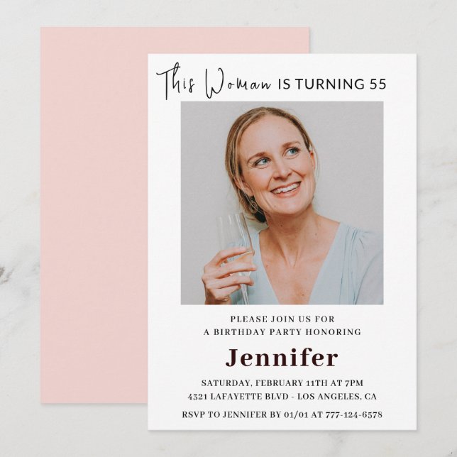 Modern 55th birthday invitations for her Photo (Front/Back)