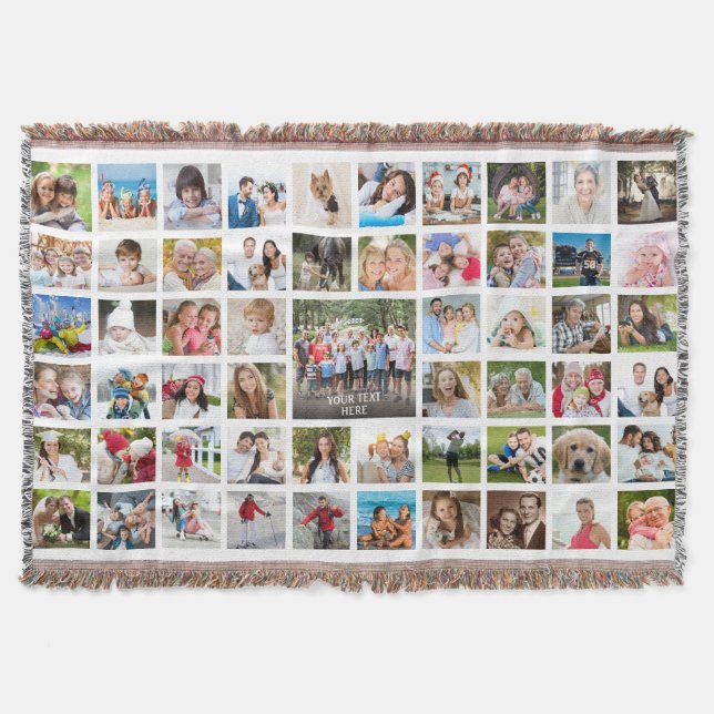 Modern 57 Photo Collage Personalised Throw Blanket (Front)